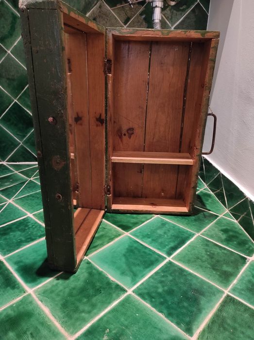 Mala madeira ferramentas vintage adaptada a espelho/móvel de casa de b