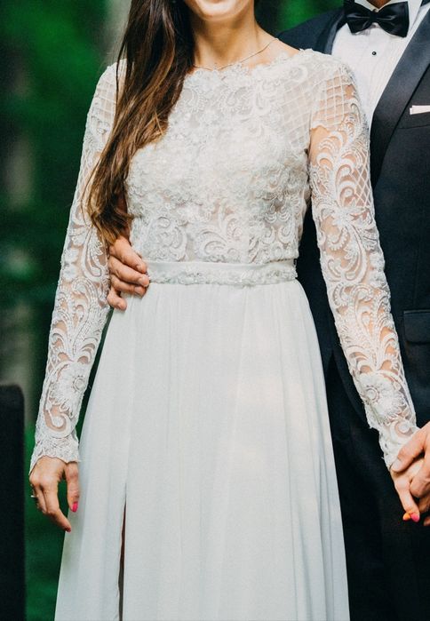 Suknia ślubna, własny projekt, jedyna taka, kolor śmietankowy