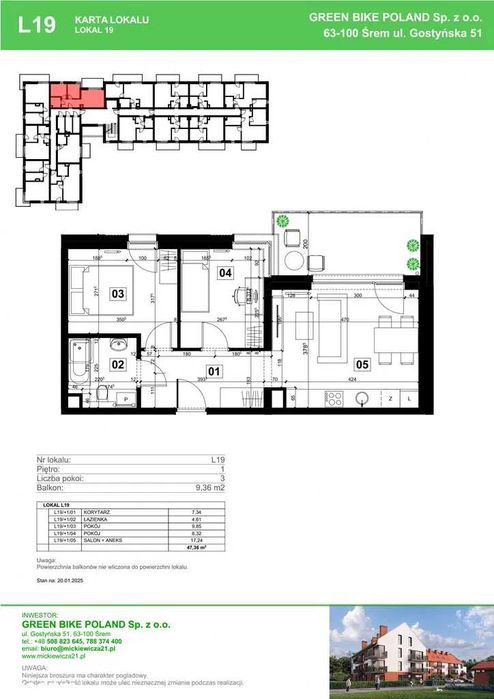 Mieszkanie na sprzedaż Śrem 47,36 m2 | 3 POKOJE | BALKON | CENTRUM