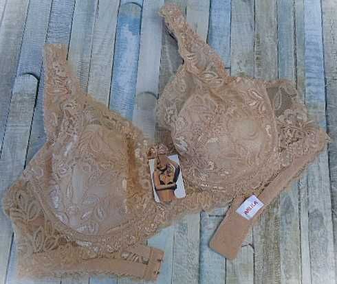 Anlila / wygodny koronkowy biustonosz 100D  beżowy  półusztywniany