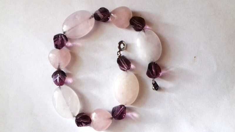 Bransoletka -kwarc różowy i ametyst