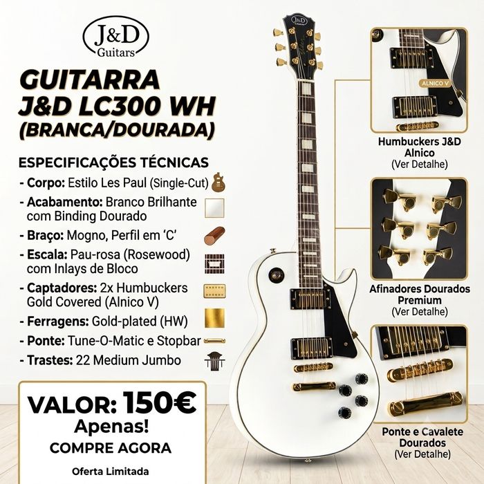 Guitarra Branca J&D Les Paul LC300