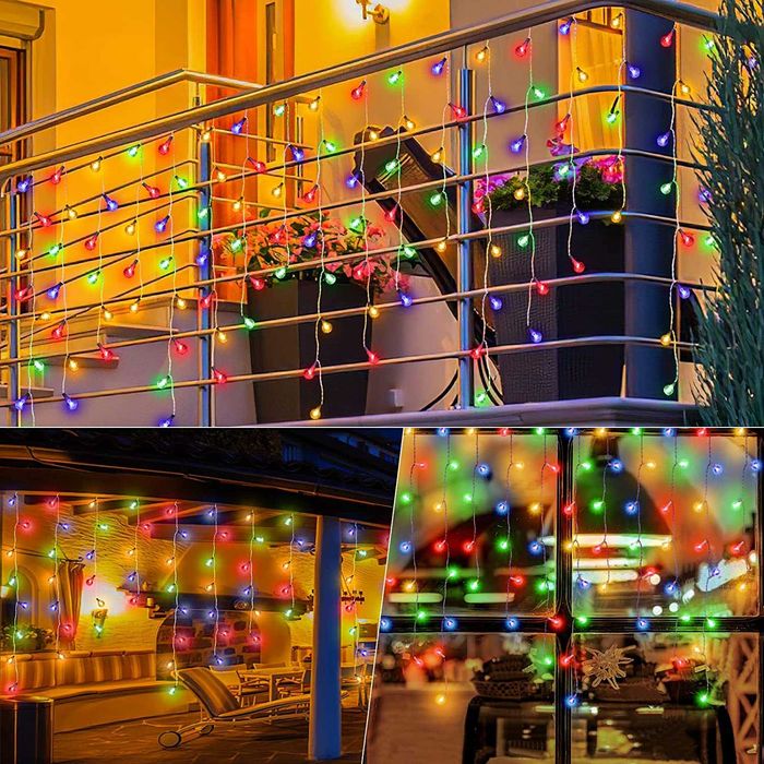 Cortina de luzes LED com bateria e USB, interiores e exteriores
