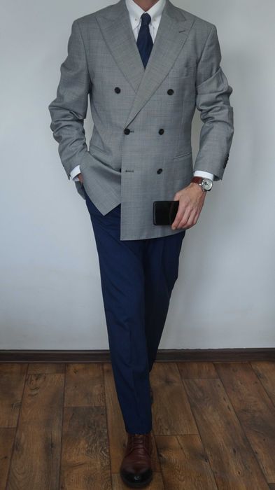 Marynarka dwurzędowa These Glory Days Rozmiar 54 Wełna Jasnoszara