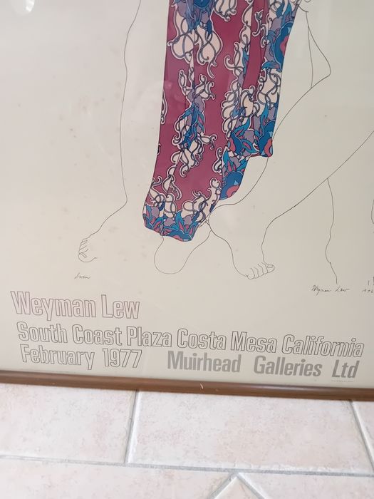 Vintage 1977 Weyman Lew exhibition fine art poster "Swoon" Muirhead Galleries framed MCM Mint condition
