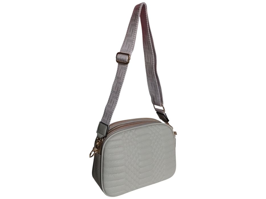 Torebka Damska Pikowana, Mała Listonoszka Na Ramię Szara, Miejski