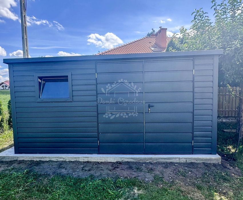 Schowek - domek ogrodowy 4,5x2m  brama dwuskrzydłowa -antracyt ID1075