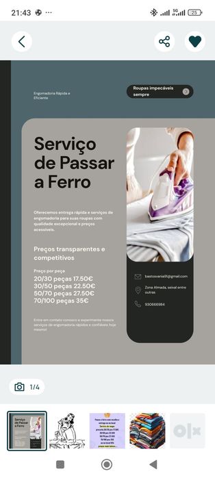 Serviço limpeza/engomadoria
