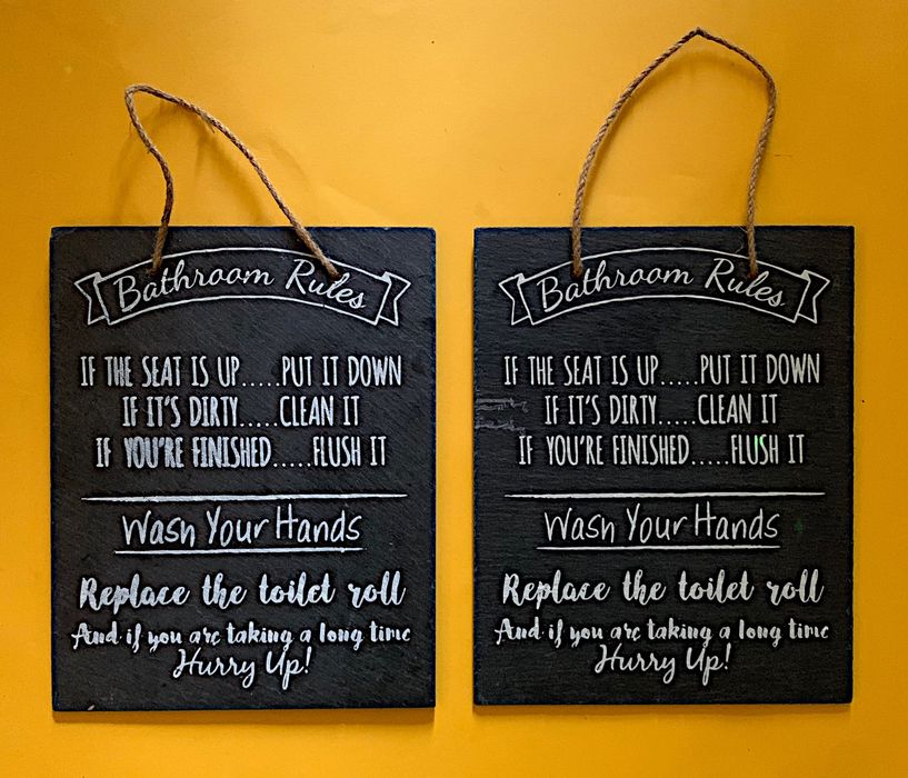 Pair of Slate Bathroom Rules Signs