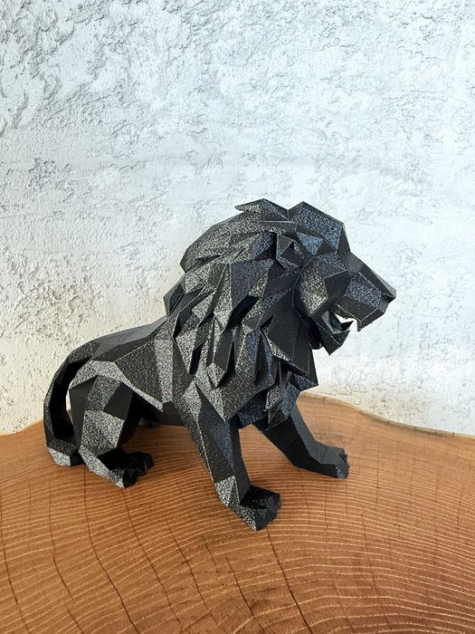Lew Low Poly-Druk 3D, figurka, dekoracja, ozdoba w nowoczesnym stylu