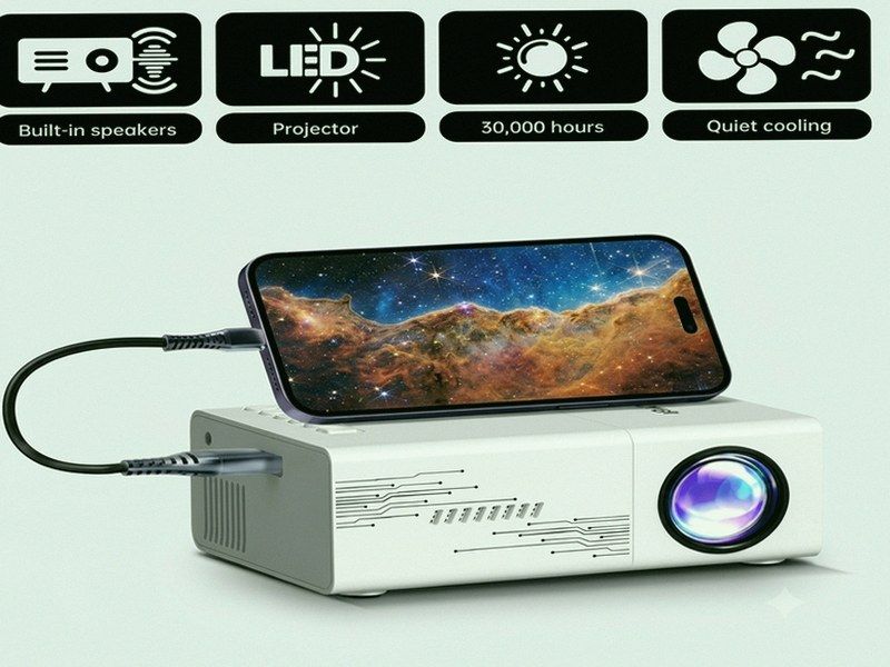 Mini Projetor Portátil — Home Theater com Altifalante, Controlo Remoto