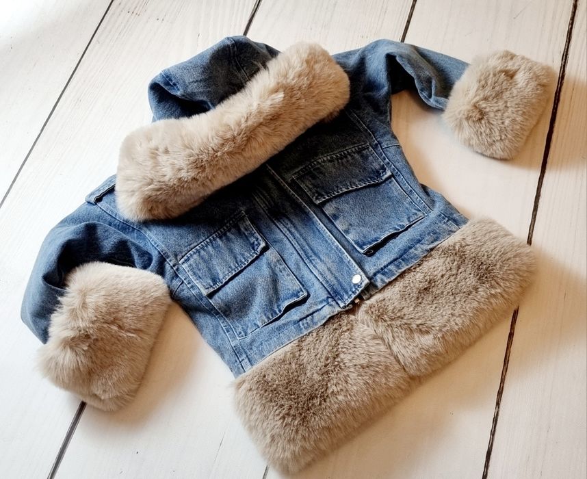 Kurtka jeans dziewczęca katana 2w1 odpinane futerko rozmiary 116-134