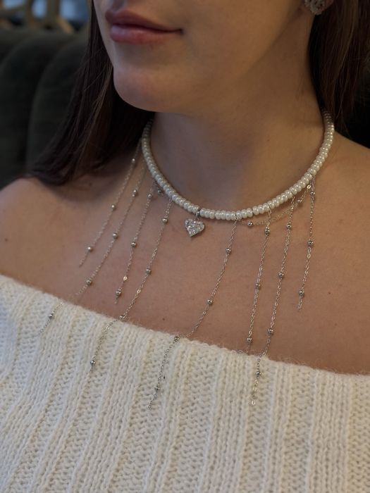 Кольє з кришталевих намистин чокер з кришталю підвіска з сердечком