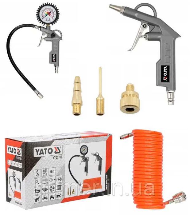 Комплект пневмоінструментів 6в1 Yato YT-23780 8 бар, шланг 5 м