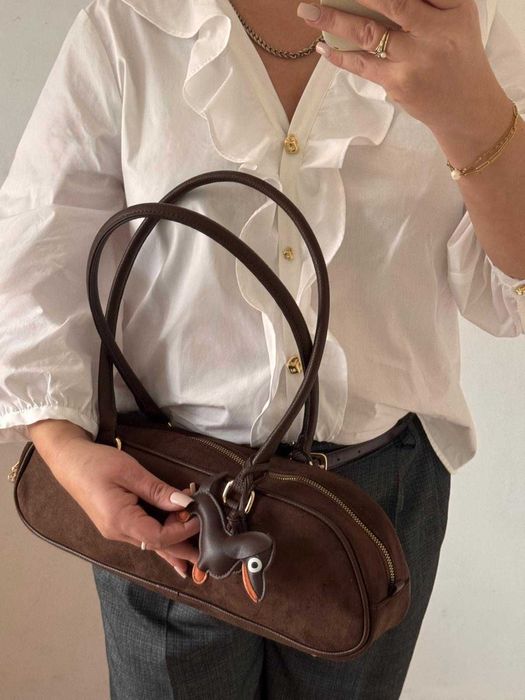 Torba torebka Gallantry Paris czekoladowa na ramię jamnik zamsz brąz