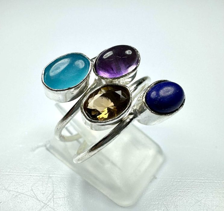 PIERŚCIONEK z kamieniami naturalnymi cytryn ametyst jaspis chalcedon