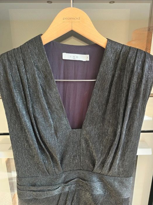 Sukienka premium elegancka r. 38 metaliczna drapowana