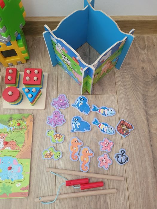 Zestaw drewnianych zabawek zabawki edukacyjne + gratis