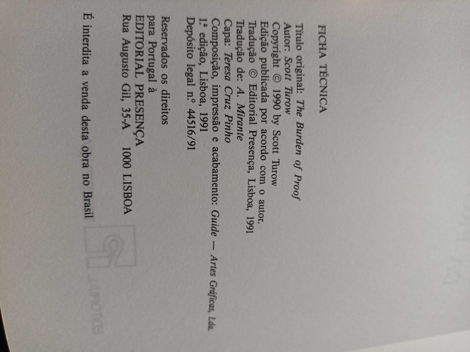 "O Peso da Prova" por Scott Turow - 1ª Edição