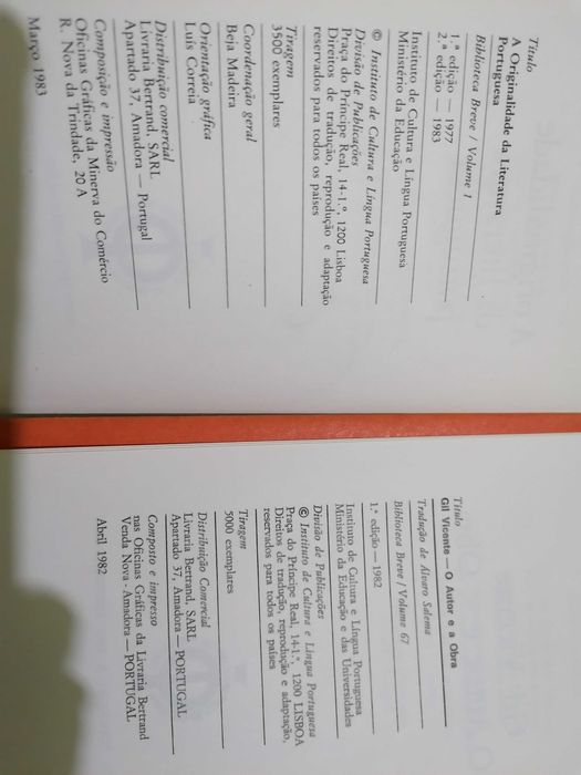 Coleção Biblioteca Breve, temática literatura, 1ª edições nº1, 67, 77