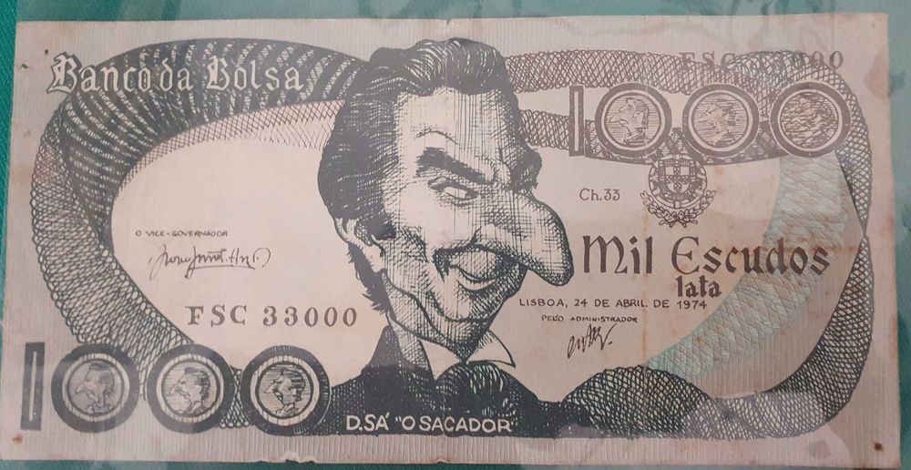 Nota de 1000 Escudos Lata - Campanha contra Sá Carneiro e a AD - 1980