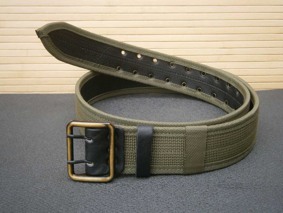 Ремінь офіцерський оливковий стропа + шкіра / пряжка металева