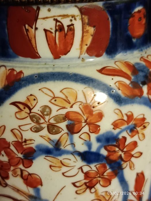 Candeeiro Petróleo ou azeite Séc XIX Porcelana Imari e bronze 56 cm