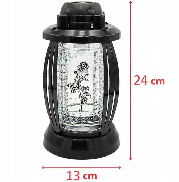 Znicz Solarny LED z Czujnikiem Zmierzchu, Lampa Solarna Srebrna Róża