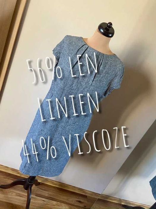 Len wiskoza sukienka midi bhs biuro szara basic xxxl 44 46 +size