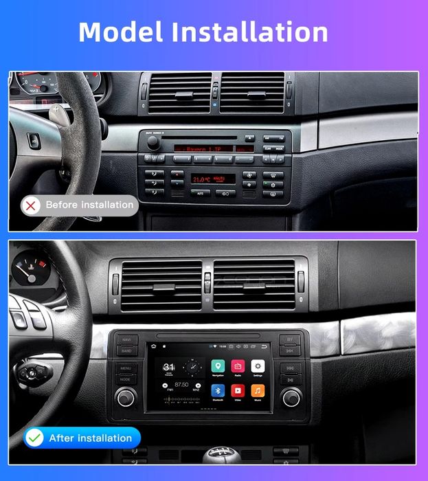 Radio 2 DIN Android BMW E46 + Carplay + Android auto + GPS + Kit mãos