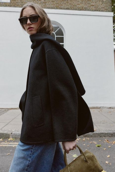 Пальто вовняне zara з шарфом