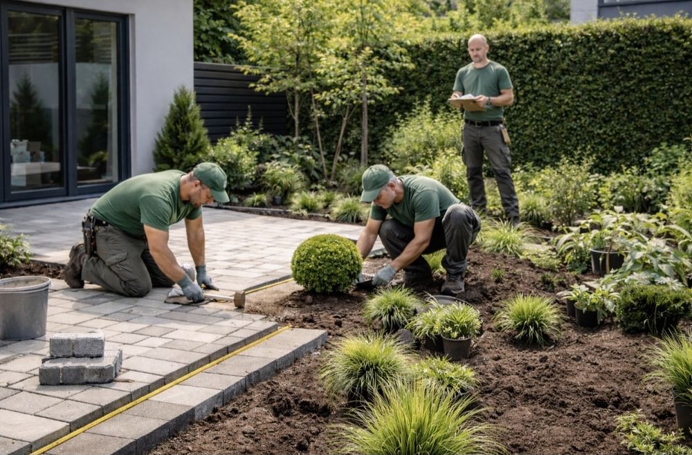 Zakładanie ogrodów, kostka brukowa, nawadnianie, niwelacja terenu