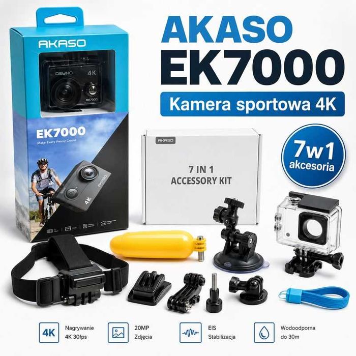 AKASO EK7000 kamera sportowa 4K + akcesoria