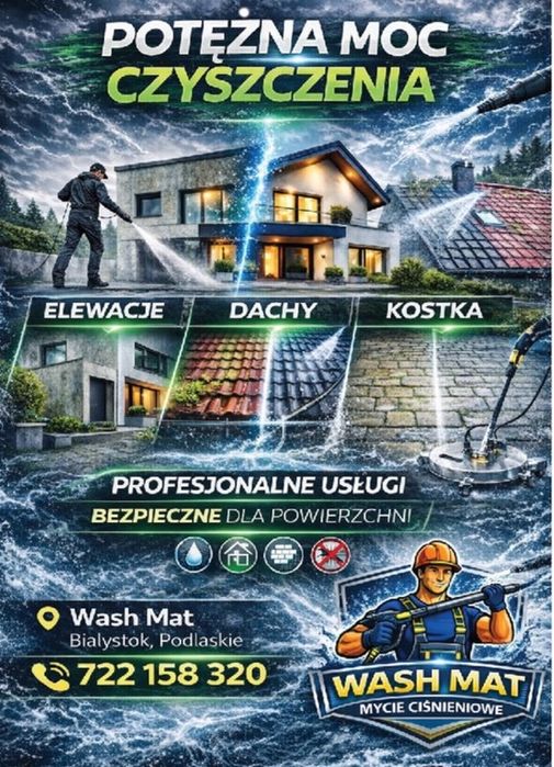 Mycie kostki brukowej elewacji dachów