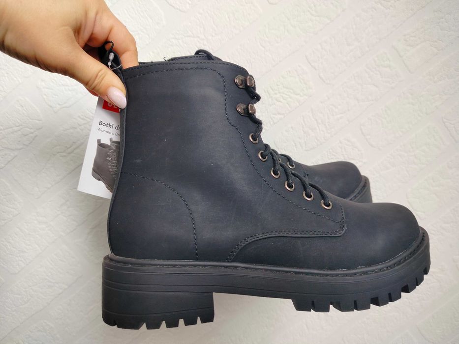Buty sztyblety botki damskie Cleve 40 27,00cm czarne nubuk