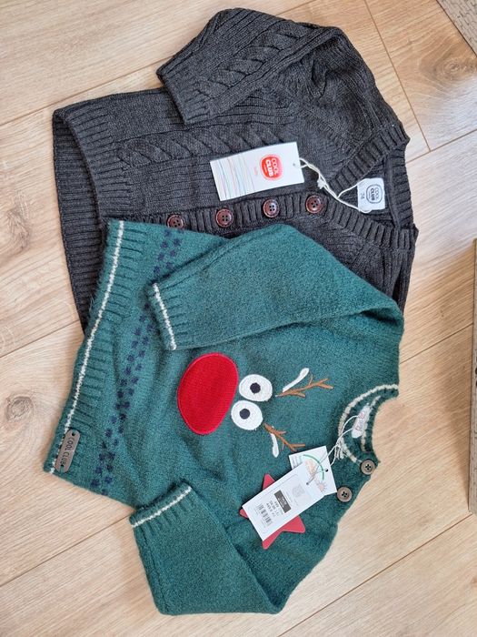 Komplet 2 swetry świąteczne zimowe r. 74 NOWE cool club