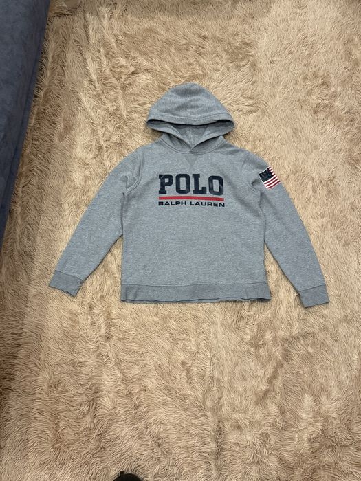 Серая кофта худи polo ralph lauren big logo поло ральф лорен оригинал