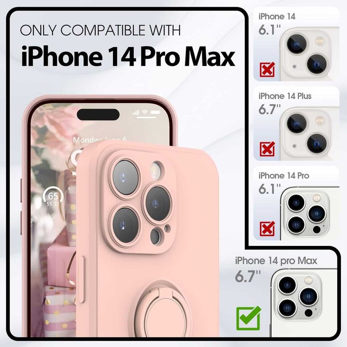 pcgaga Capa de telefone de silicone para iPhone 14 Pro Max