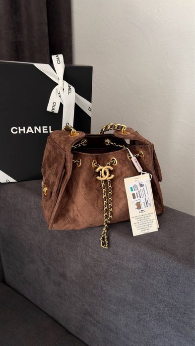 Сумка Chanel 25 Hobo Handbag Dark Brown Suede замшева