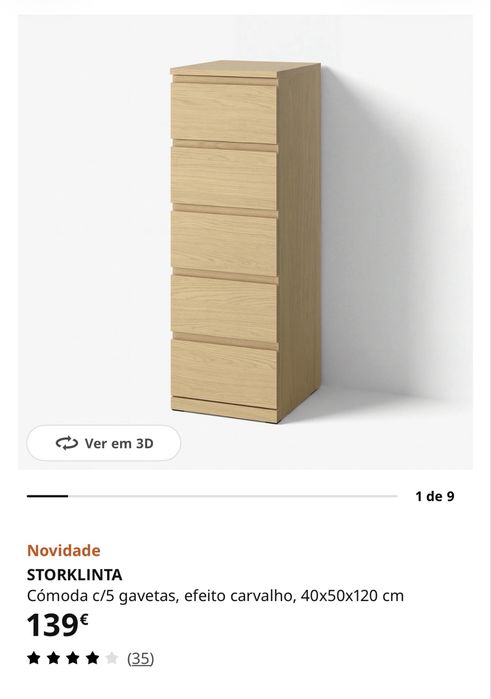 Comoda IKEA com 5 gavetas - efeito carvalho
