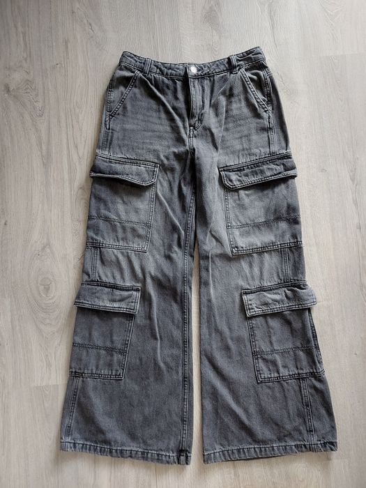 Spodnie Cargo Wide Leg multi pockets H&M Divided | Grafitowe |