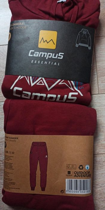 Nowy dres burgundowy Campus bluza z kapturem spodnie rozmiar M