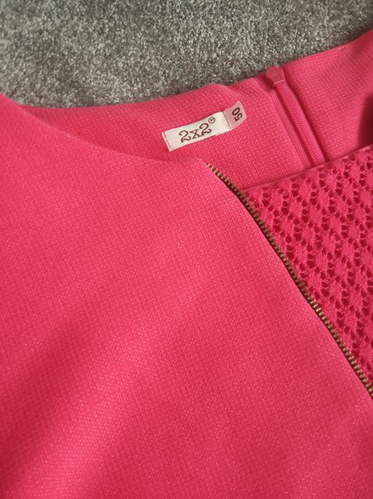 Sukienka rozm50 malinowa ze złotą nitką wesele komunia wieczorowa