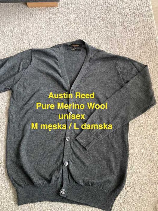 Sweter w serek / kardigan /  Austin Reed / M / pure merino wool