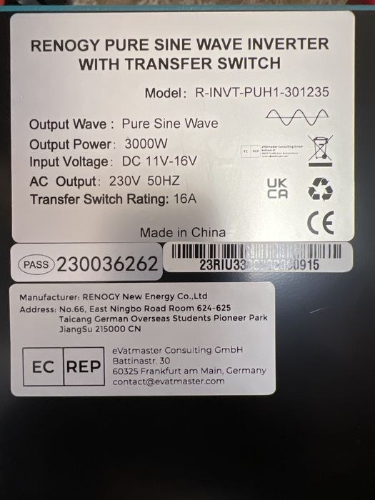 Інвертор-UPS Renogy 3000 Pure Sine Wave чиста синусоіда