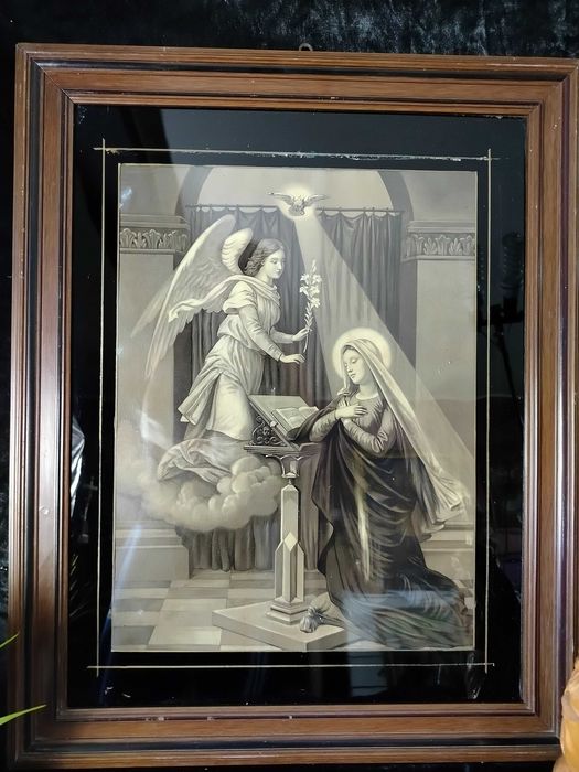 Zwiastowanie piękny stary obraz oleodruk anioł Maryja OS1007