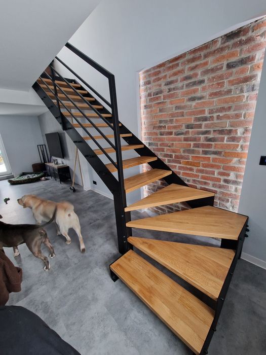 Schody metalowe, stalowe, loft, nowoczesne, dąb, Jesion