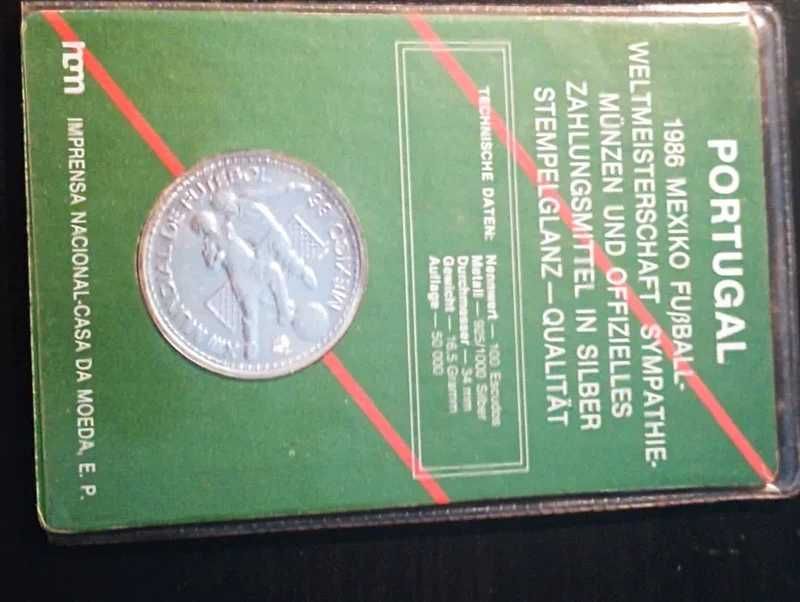 100 Escudos - Futebol México 1986 - Brilhante / Não circulada - Prata*