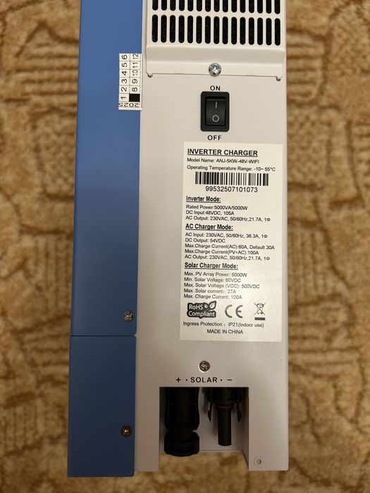 Гібридний  інвертор Anenji 5 кВт 48V Wi-Fi