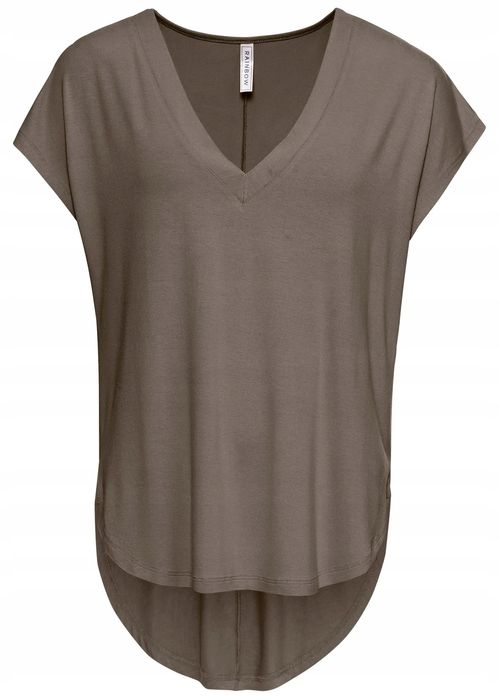 B.P.C t-shirt damski w serek z wiskozy ciemne fango 44/46.